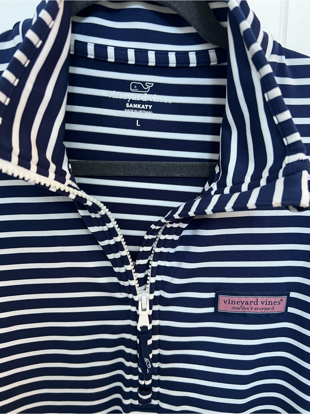 Vineyard Vines Sankaty Navy White Striped Quarter Zip Pullover - Picture 4 of 11